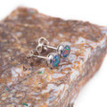 *A 1 SUMMER VIBRATION STERLING SILVER AUSTRALIAN BLACK OPAL STUD EARRINGS