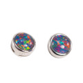 *A 1 SUMMER VIBRATION STERLING SILVER AUSTRALIAN BLACK OPAL STUD EARRINGS