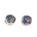 *A 1 SUMMER VIBRATION STERLING SILVER AUSTRALIAN BLACK OPAL STUD EARRINGS