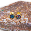 LOVING DESTINY 18KT GOLD PLATED AUSTRALIAN BLACK OPAL STUD EARRINGS