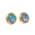 CAPTIVATING FLASH 18KT GOLD PLATED  AUSTRALIAN BLACK OPAL STUD EARRINGS CAPTIVATING FLASH 18KT GOLD PLATED  AUSTRALIAN BLACK OPAL STUD EARRINGS