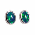 REGAL GARDEN STERLING SILVER AUSTRALIAN BLACK OPAL STUD EARRINGS