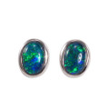 REGAL GARDEN STERLING SILVER AUSTRALIAN BLACK OPAL STUD EARRINGS