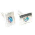 ELECTRIC MOUNTAIN STERLING SILVER GENUINE AUSTRALIAN OPAL CUFFLINKS