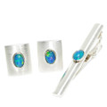 ELECTRIC ROYAL MEN'S OPAL JEWELLERY SET - OPAL CUFFLINGS & OPAL TIE BAR