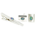  *  DYNASTY FLASH MEN'S OPAL JEWELLERY SET - OPAL CUFFLINGS & OPAL TIE BAR