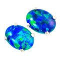 AN OCEAN DROP STERLING SILVER AUSTRALIAN OPAL STUD EARRINGS