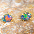 BRILLIANT RAINBOW 18kt GOLD PLATED AUSTRALIAN  OPAL STUD EARRINGS