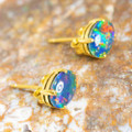 BRILLIANT RAINBOW 18kt GOLD PLATED AUSTRALIAN  OPAL STUD EARRINGS