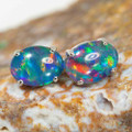 ELECTRIC EXPRESS STERLING SILVER AUSTRALIAN  OPAL STUD EARRINGS
