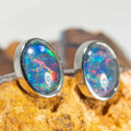 SPACE FLASH STERLING SILVER AUSTRALIAN BLACK OPAL STUD EARRINGS