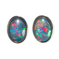 * 1 SPACE FLASH STERLING SILVER AUSTRALIAN BLACK OPAL STUD EARRINGS