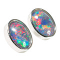 * 1 SPACE FLASH STERLING SILVER AUSTRALIAN BLACK OPAL STUD EARRINGS