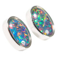 SPACE & TIME STERLING SILVER AUSTRALIAN OPAL STUD EARRINGS