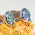 METEOR SHOWER STERLING SILVER AUSTRALIAN BLACK OPAL STUD EARRINGS