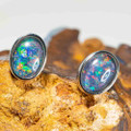 METEOR SHOWER STERLING SILVER AUSTRALIAN BLACK OPAL STUD EARRINGS