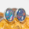 RED ROCKET STERLING SILVER AUSTRALIAN BLACK OPAL STUD EARRINGS