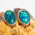 GREEN DREAM STERLING SILVER AUSTRALIAN BLACK OPAL STUD EARRINGS