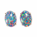 RAINBOW STERLING SILVER AUSTRALIAN OPAL STUD EARRINGS RAINBOW STERLING SILVER AUSTRALIAN OPAL STUD EARRINGS