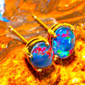 *1 MIAMI OCEAN 14KT YELLOW GOLD AUSTRALIAN OPAL STUD EARRINGS