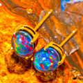 *   A MIAMI OCEAN 14KT YELLOW GOLD AUSTRALIAN OPAL STUD EARRINGS