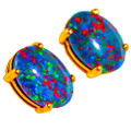 * A SUPER GEM 14KT YELLOW GOLD AUSTRALIAN OPAL STUD EARRINGS