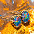 *1 BRIGHT SUNSET 14KT YELLOW GOLD AUSTRALIAN OPAL STUD EARRINGS