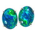 * AN INTERGALACTIC SPACE FLASH WHITE GOLD AUSTRALIAN  OPAL STUD EARRINGS