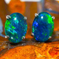 * AN INTERGALACTIC SPACE FLASH WHITE GOLD AUSTRALIAN  OPAL STUD EARRINGS