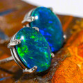 * AN INTERGALACTIC SPACE FLASH WHITE GOLD AUSTRALIAN  OPAL STUD EARRINGS