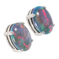 RED TIGER EYE STERLING SILVER AUSTRALIAN OPAL STUD EARRINGS