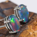 RED TIGER EYE STERLING SILVER AUSTRALIAN OPAL STUD EARRINGS