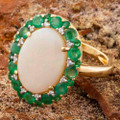 * DEEP ROOTS 14KT GOLD EMERALD & DIAMOND AUSTRALIAN OPAL RING