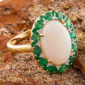 * DEEP ROOTS 14KT GOLD EMERALD & DIAMOND AUSTRALIAN OPAL RING
