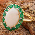 * DEEP ROOTS 14KT GOLD EMERALD & DIAMOND AUSTRALIAN OPAL RING