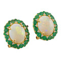 *DEEP ROOTS 14KT GOLD DIAMOND & EMERALD AUSTRALIAN OPAL EARRINGS