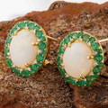 * DEEP ROOTS 14KT GOLD DIAMOND & EMERALD AUSTRALIAN OPAL EARRINGS