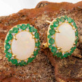 * DEEP ROOTS 14KT GOLD DIAMOND & EMERALD AUSTRALIAN OPAL EARRINGS