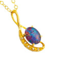 A SUNNY ISLAND 14KT YELLOW GOLD & DIAMOND AUSTRALIAN OPAL NECKLACE