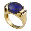 * 1 GOLDEN LODGE 14KT YELLOW GOLD & DIAMOND AUSTRALIAN BLACK OPAL RING