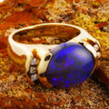 * 1 GOLDEN LODGE 14KT YELLOW GOLD & DIAMOND AUSTRALIAN BLACK OPAL RING