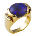 * 1 GOLDEN LODGE 14KT YELLOW GOLD & DIAMOND AUSTRALIAN BLACK OPAL RING