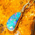 * A LOVE PAINTING 14KT YELLOW GOLD & DIAMOND AUSTRALIAN OPAL NECKLACE