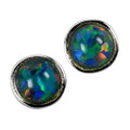 HOLOGRAM FLASH TINY STUD STERLING SILVER  AUSTRALIAN OPAL EARRINGS