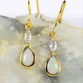 WHITE GLOSS GOLD PLATED AUSTRALIAN WHITE OPAL DROP EARRINGS