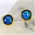 SPARKLING NIGHT GOLD PLATED AUSTRALIAN OPAL STUD EARRINGS