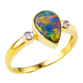 RAINBOW TEARDROP 14KT YELLOW GOLD & DIAMOND AUSTRALIAN OPAL RING