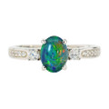 * 1 A UNIVERSE BLOOM STERLING SILVER AUSTRALIAN OPAL RING