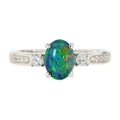 * 1 A UNIVERSE BLOOM STERLING SILVER AUSTRALIAN OPAL RING