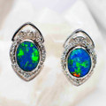 EYE OF MYSTERY 14KT WHITE GOLD & DIAMOND AUSTRALIAN OPAL EARRINGS